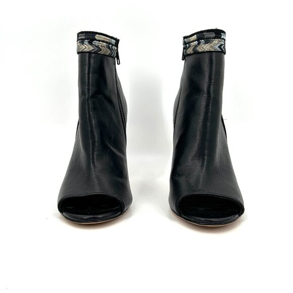 CYNTHIA VINCENT Black Blue Winona Leather Peep Toe High Heel Ankle Booties 10 - Picture 4 of 12